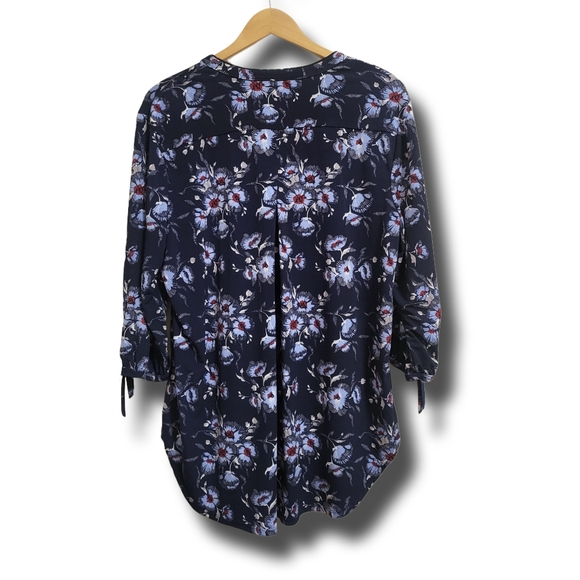 🌿Cato Women's XL Blue Floral Print Tunic Style Peasant Style High Low Cut - Picture 8 of 11